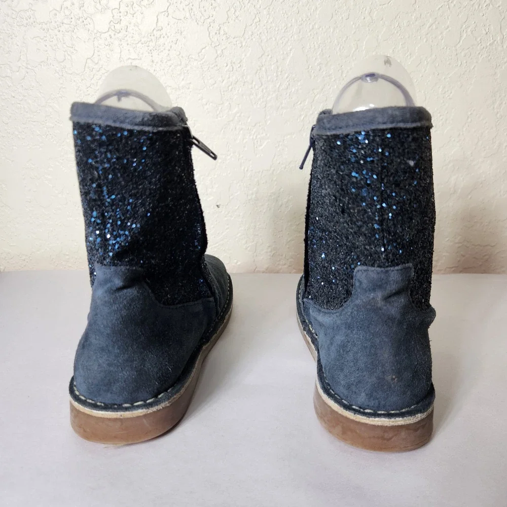 Mini Boden Kids Navy Blue Suede Glitter Faux Fur Lined Boots Size 38